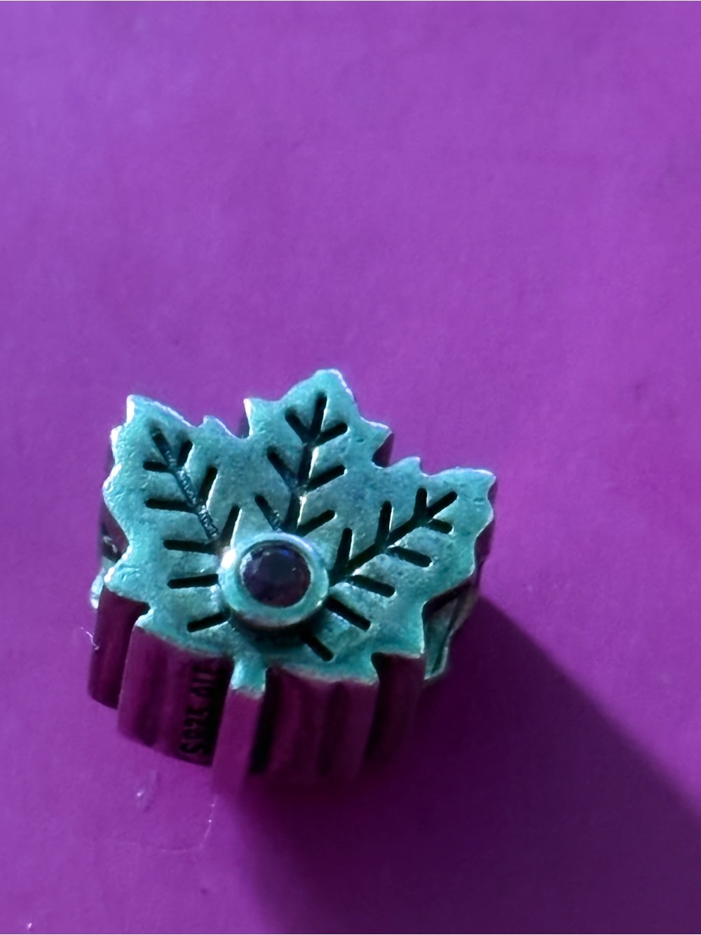 Pandora Leaf Charm with pink cz